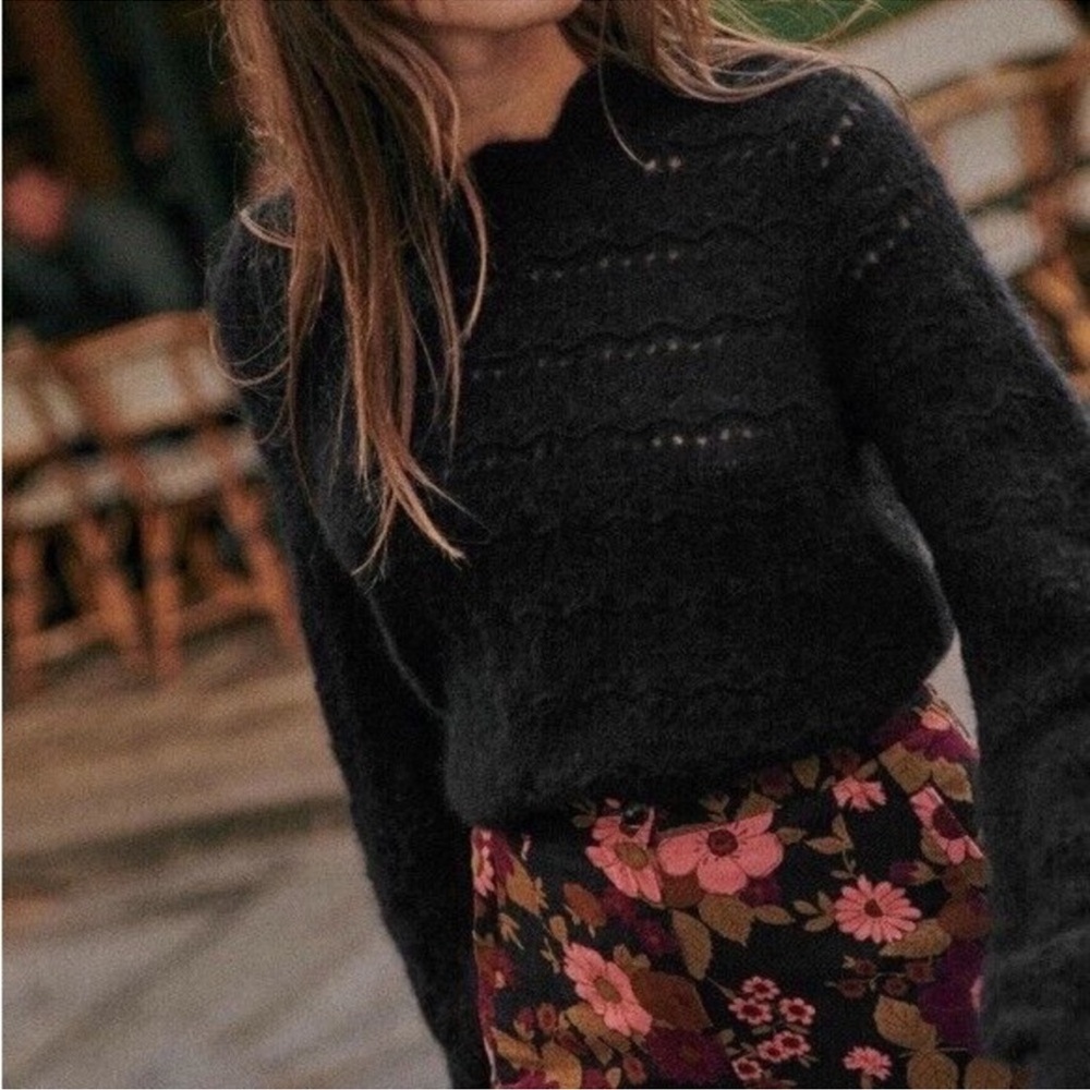 Sezane Black Fuzzy Knit Sweater